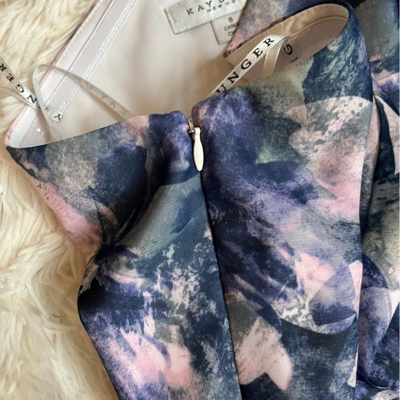 Kay Unger Dress NWT Size 8 Kaylee Floral One Shoulder Ruffle Midi Dress - Picture 14 of 15